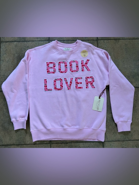 Recycled Threads Tops - NWT BOOK LOVER Pink Cotton Crewneck Sweatshirt Recycled Threads Sz S